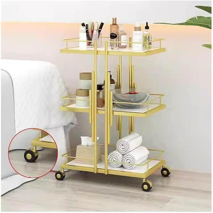 ✨ Carro Esteticista con Ruedas – 3 Niveles – Dorado Champán