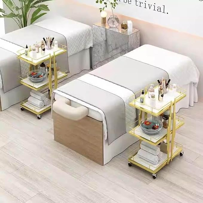 ✨ Carro Esteticista con Ruedas – 3 Niveles – Dorado Champán