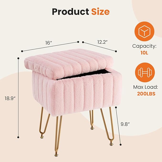 🌟 Silla Banqueta de Piel Sintética con Almacenamiento – Rosado y Dorado 🌟