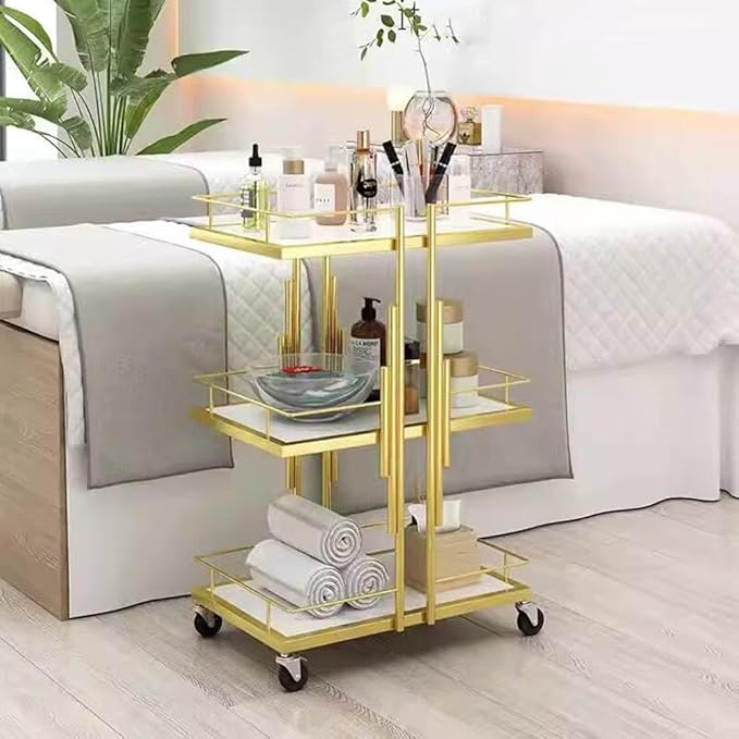 ✨ Carro Esteticista con Ruedas – 3 Niveles – Dorado Champán