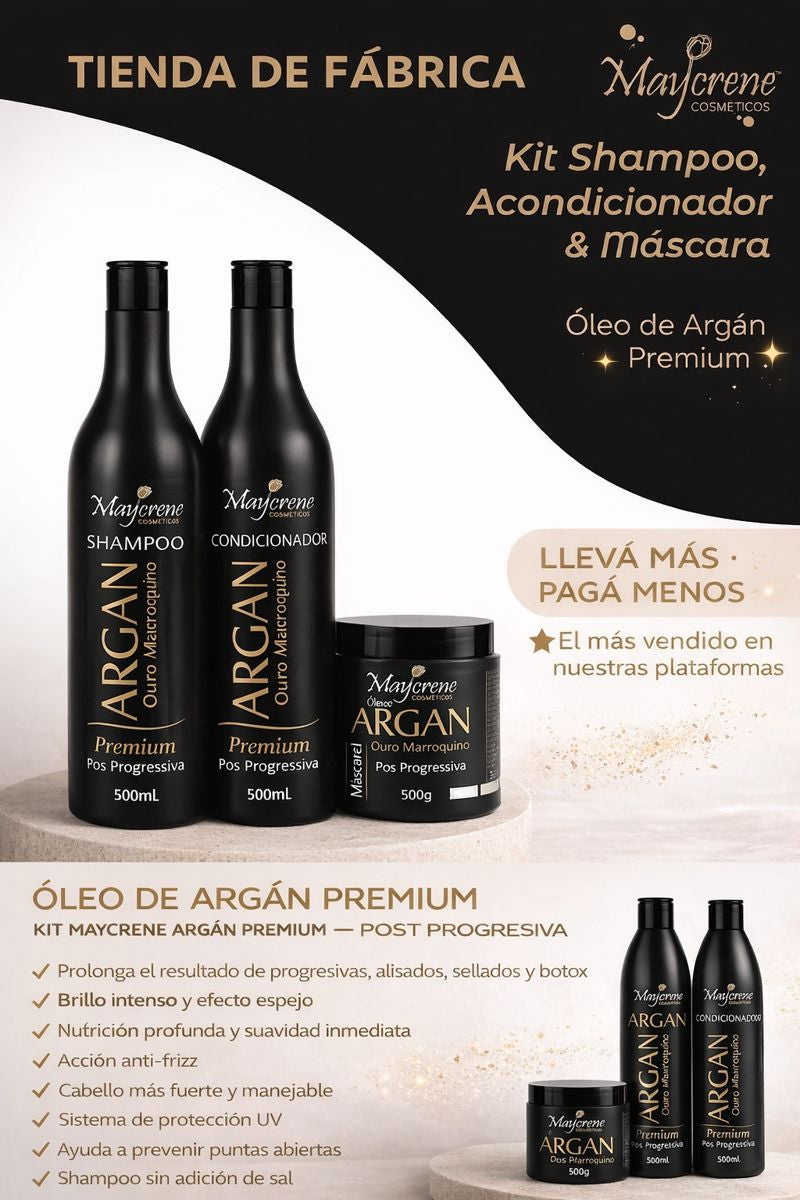 ✨ Kit Maycrene Óleo de Argan Ouro Marroquino Premium – Nutrición, Brillo y Control del Frizz ✨