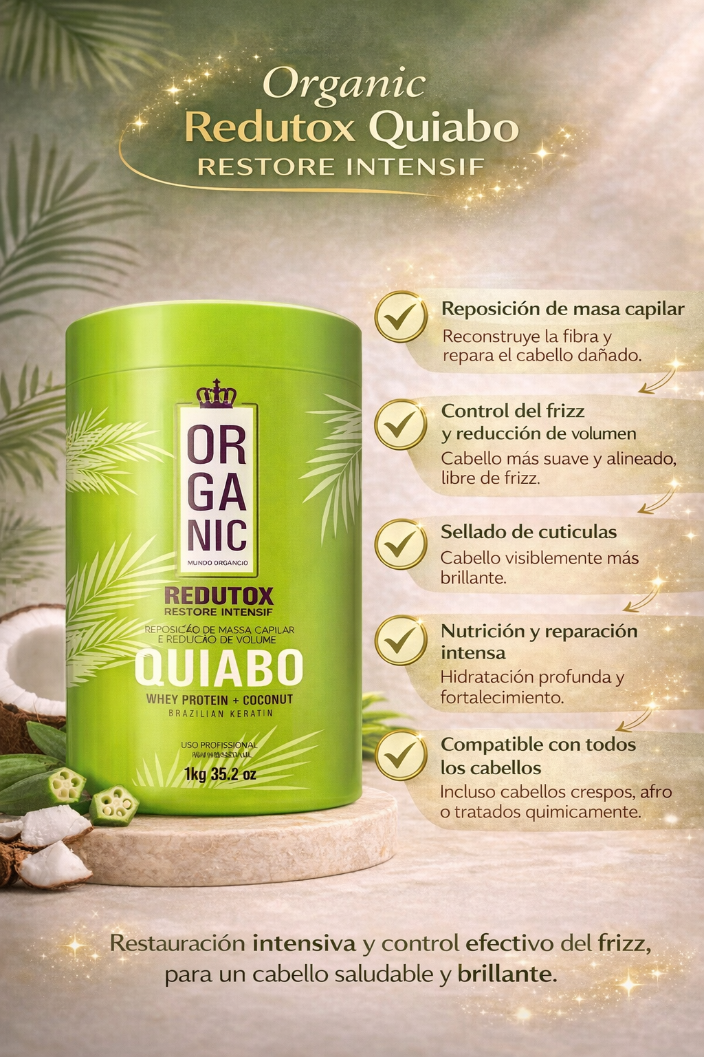 💆‍♀️ Botox Capilar Organic Quiabo 1kg – Nutrición 🌿 y Brillo Extremo ✨ Sin Frizz