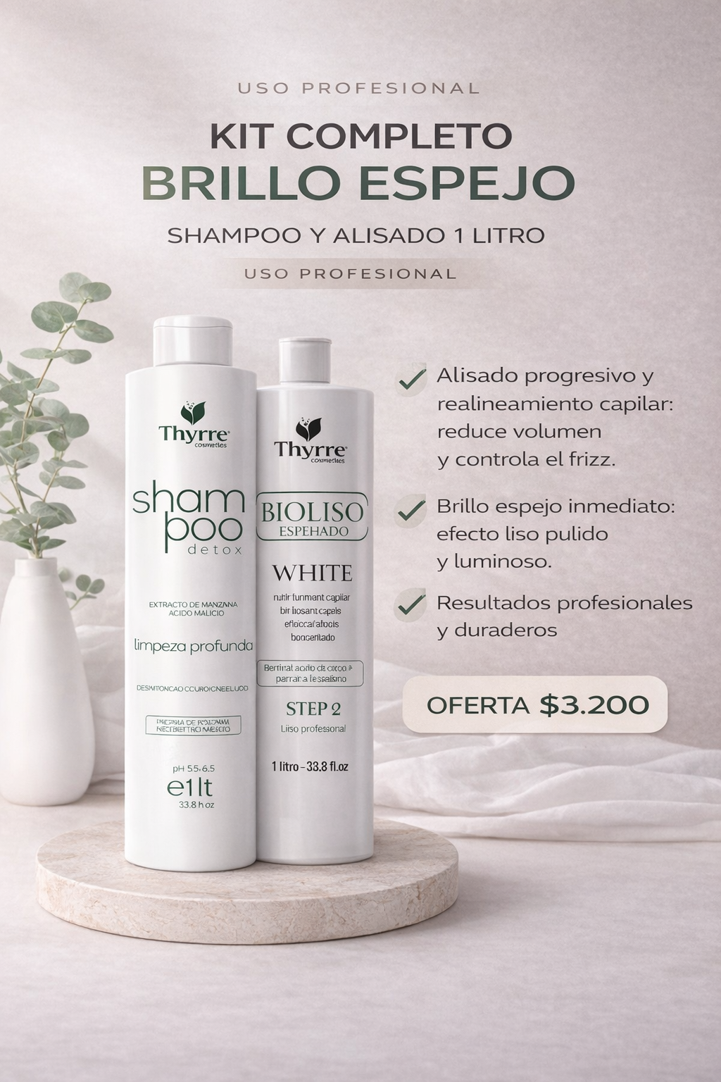 ✨ Kit Thyrre Bioliso Espelhado White – Alisado Orgánico, Brillo Espejo y Control Total del Frizz ✨
