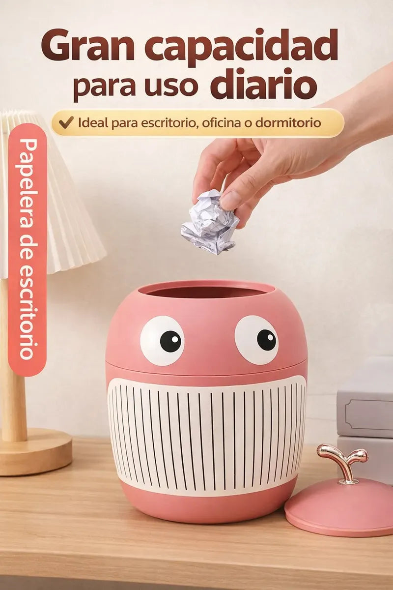 🗑️✨ Papelera de Escritorio Multifunción con Ojos – 3.5L ✨👀