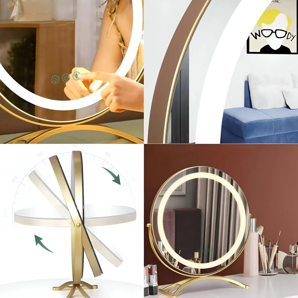 💡✨ Espejo de Maquillaje LED Premium 360° – Luz Regulable 3 Tonos ✨💡