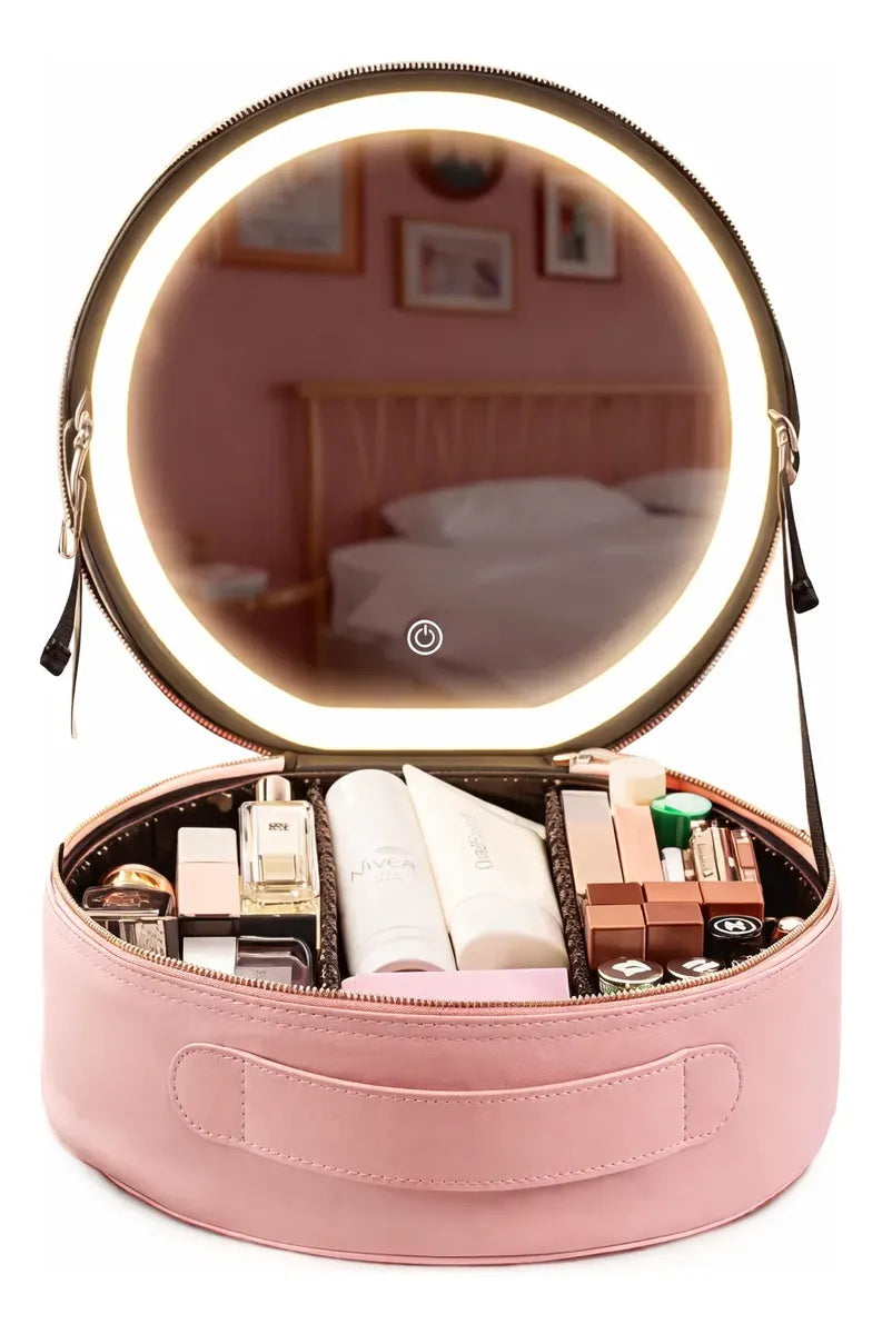 ✨🪞 Neceser de Viaje con Espejo LED – Porta Maquillaje con Manija ✨🪞