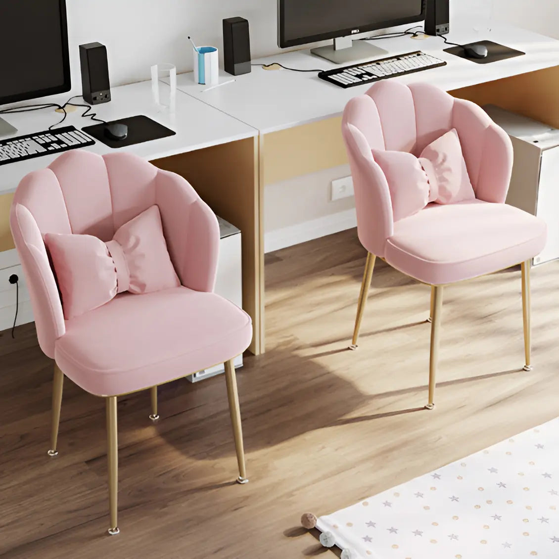 🌸✨ Silla Flor Premium Tapizada en Terciopelo Rosado con Almohadón ✨🌸