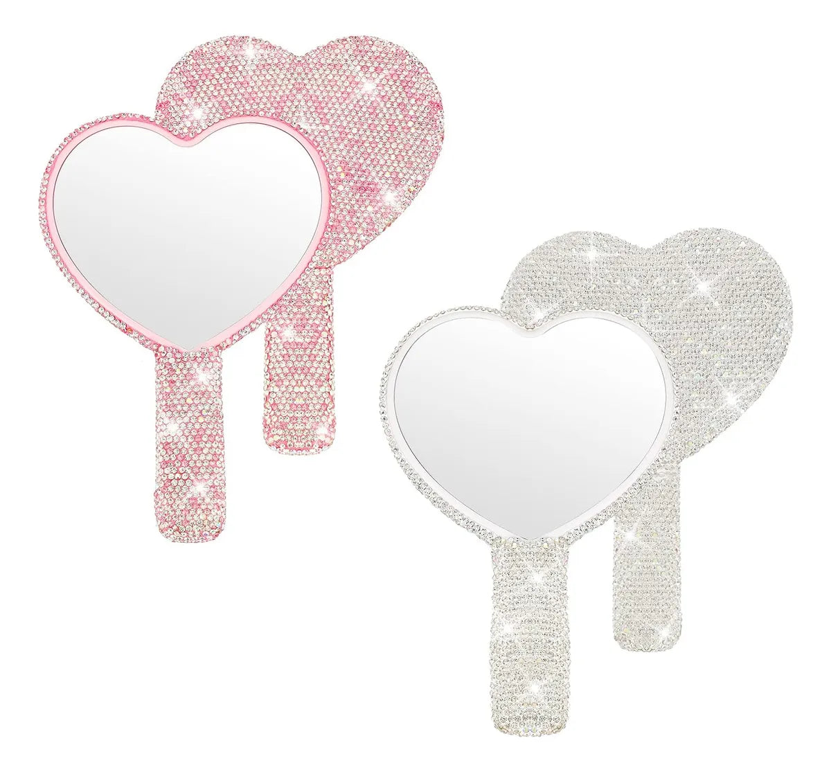 💖 Espejo de Mano con Diamantes de Imitación – Diseño Corazón 💖