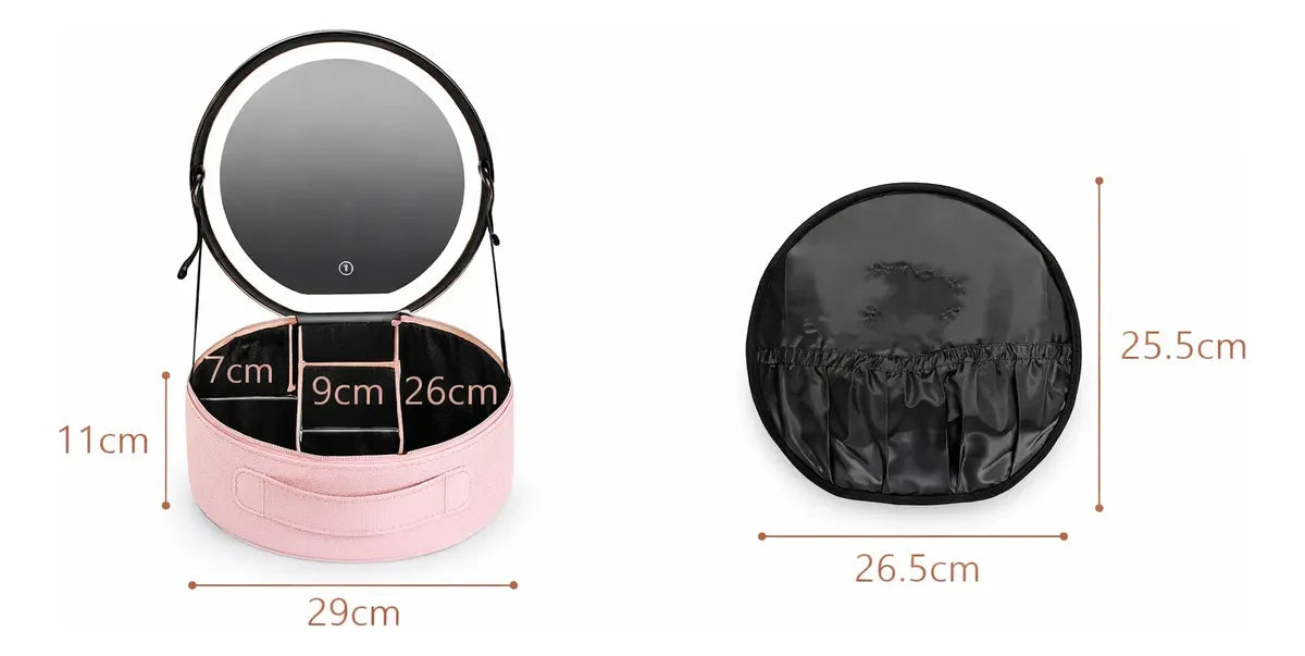 ✨🪞 Neceser de Viaje con Espejo LED – Porta Maquillaje con Manija ✨🪞