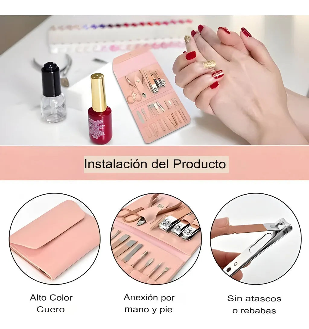💅✨ Set Kit Profesional de Manicura y Pedicura – 16 Piezas en Acero Inoxidable ✨💅