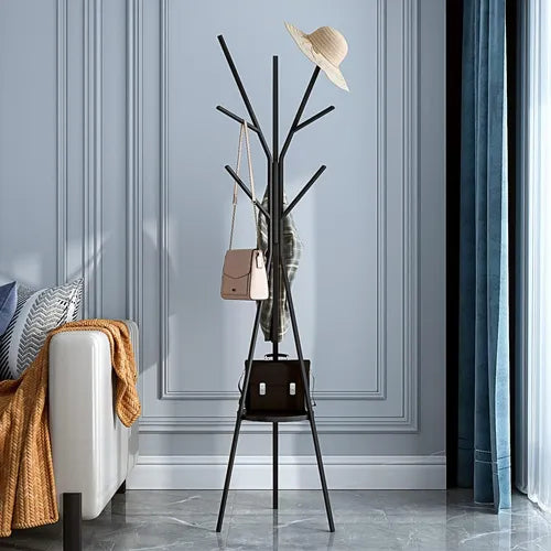 🪵 Perchero de Pie Alto Nordic – Metal y Madera con 9 Ganchos