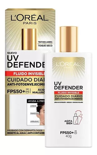 ✨ L'Oréal UV Defender FPS50+ 🌞 Protección Invisible + Ácido Hialurónico