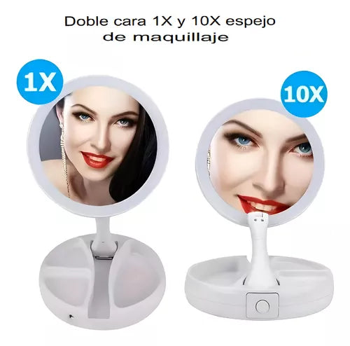 💡 Espejo LED Plegable - Aumento X10 para Maquillaje Perfecto