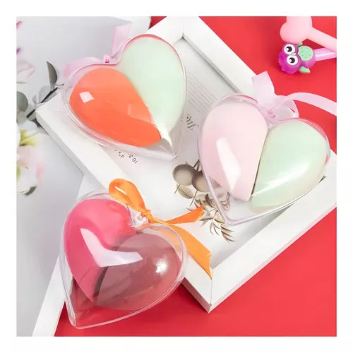 💕 Set de Esponjas de Maquillaje con Estuche en Forma de Corazón 💕