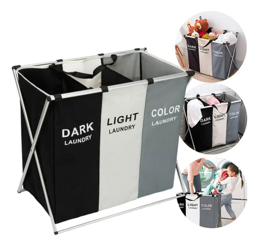 🧺 Cesta de Lavandería Portátil Oxford con 3 Compartimentos
