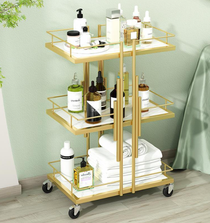 ✨ Carro Esteticista con Ruedas – 3 Niveles – Dorado Champán